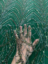 Dantela Couture Verde Smarald cu Model Geometric cu Margele si Paiete